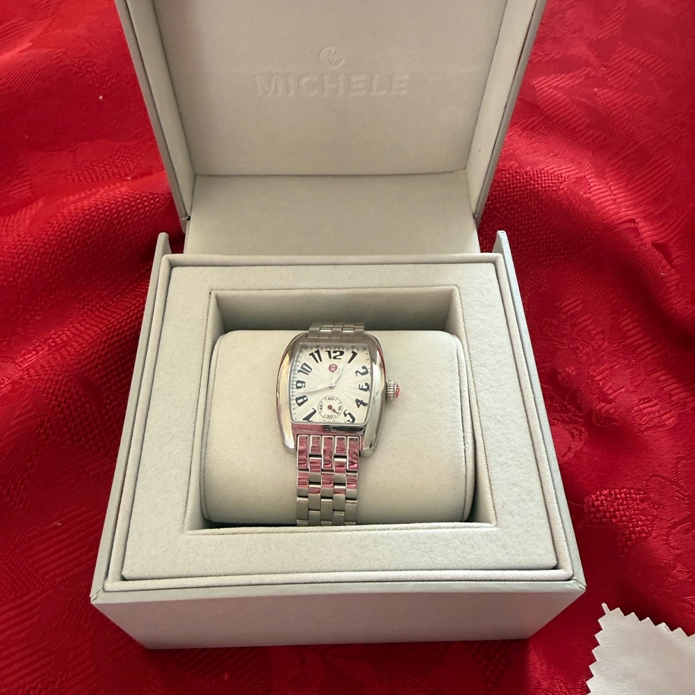 Michele Silver and White Women's Watch
